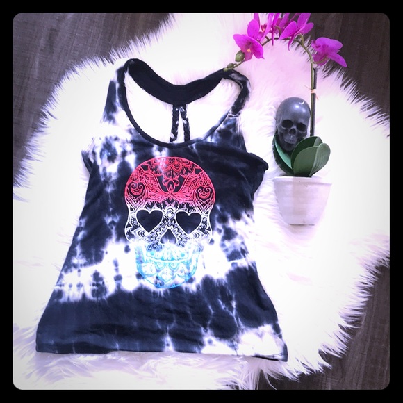 No Boundaries Tie Dye Skull Braided Tank - Picture 1 of 11